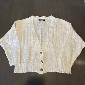 Vtg Castle Square 3 button Cardigan Sweater Off White M/L Long Sleeve Knit USA